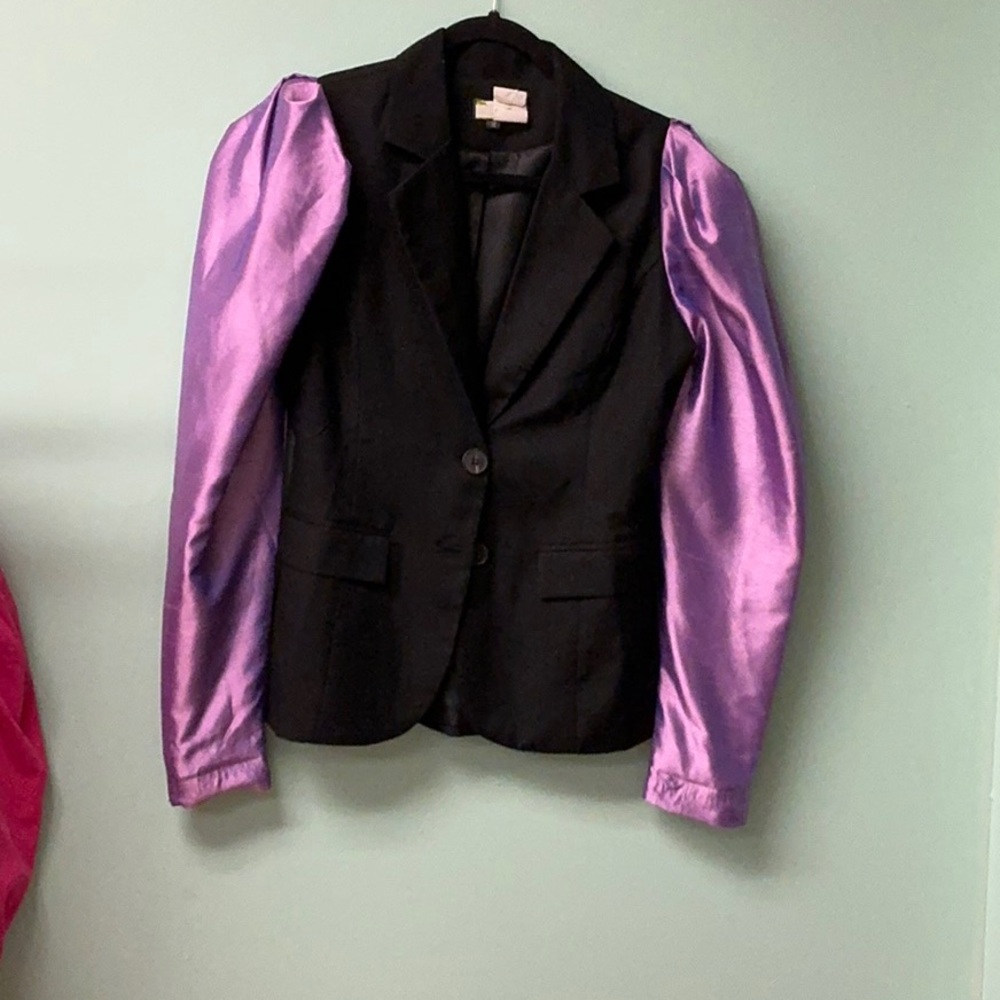 Elegant Black Jacket with Purple Sleeves